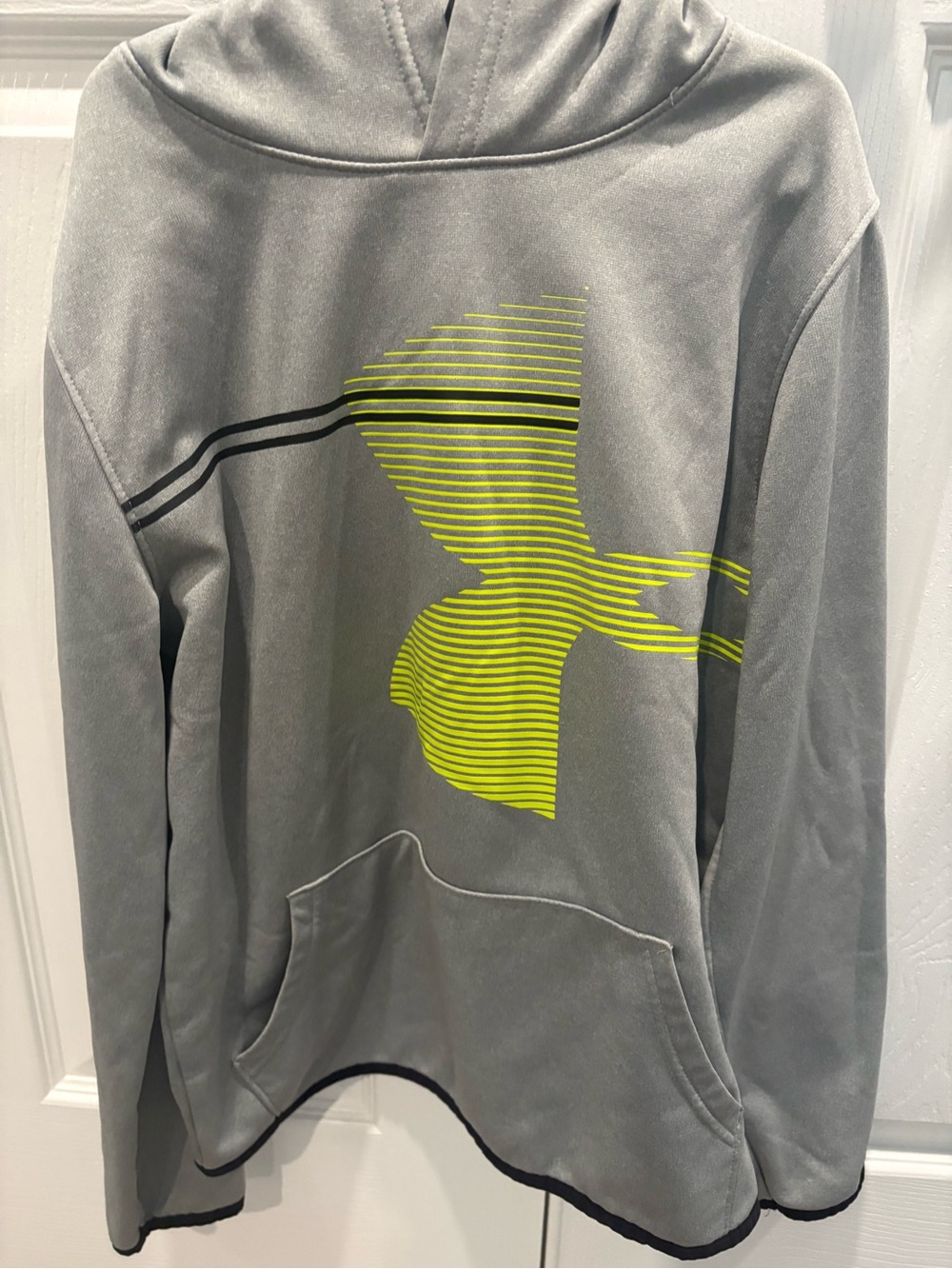 Under Armour Gray Hoodie with Neon Yellow Logo Youth Large